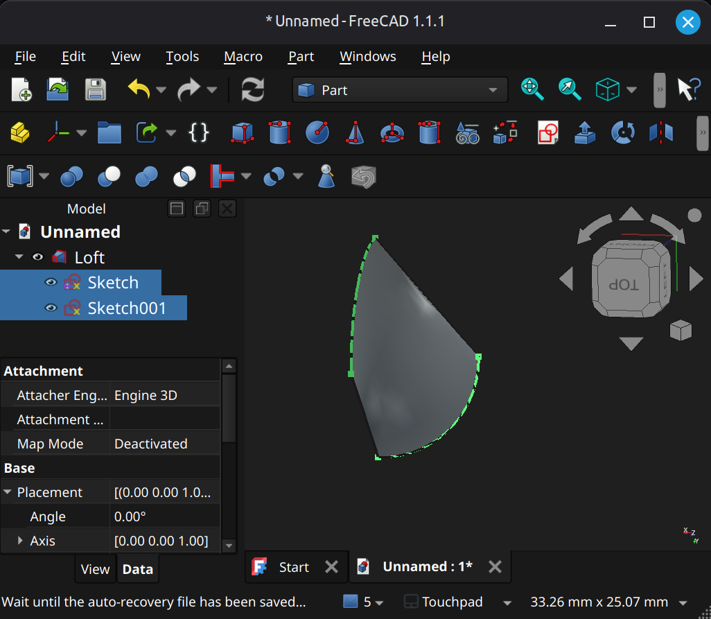 FreeCAD Part workbench profile operation example